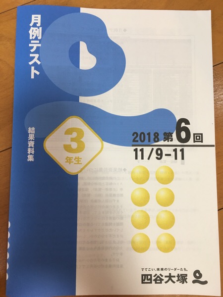 ☆ 2018年11月19日 小3 四谷大塚 第6回 月例テストの成績表を受け取っ 
